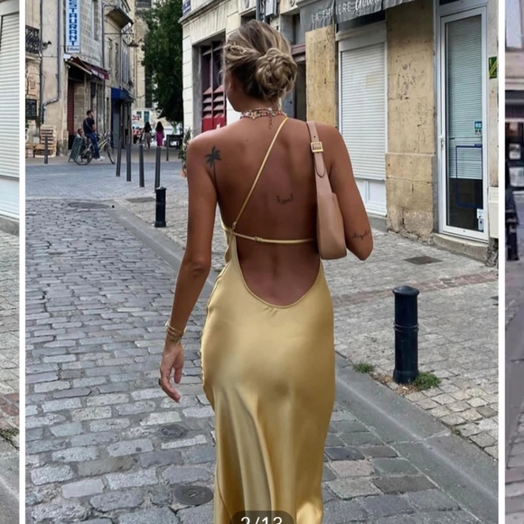 Yellow satin dress - Picture 2 of 3